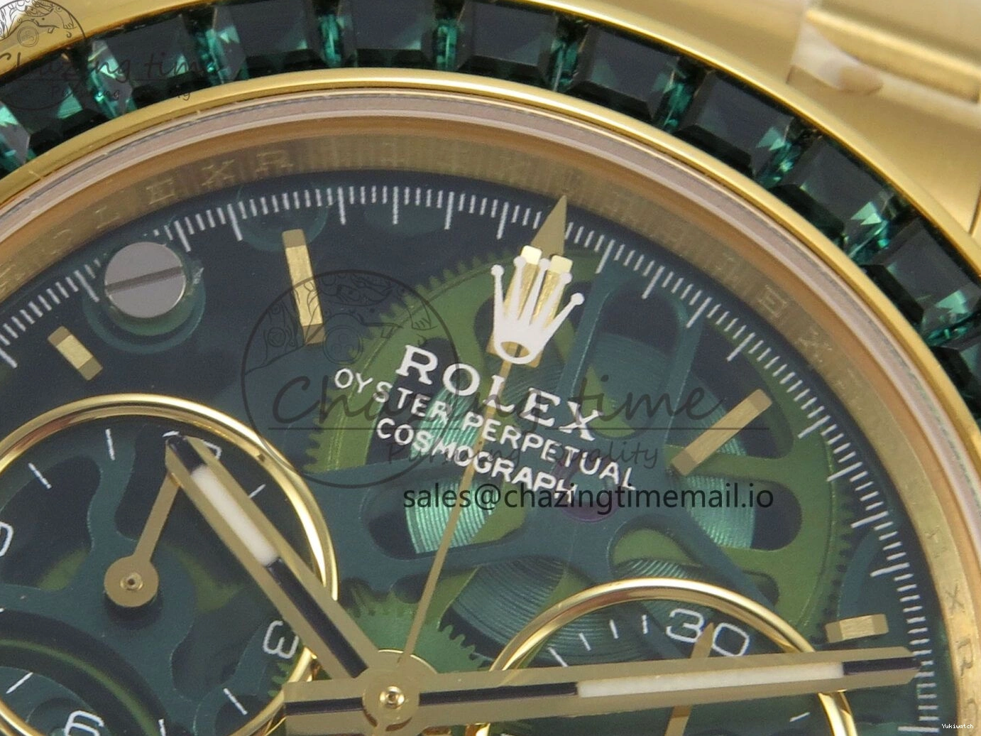 Bezel YG Crystals MPF SA4801 Skeleton Bracelet Custom 40mm Modded Green Dial Daytona on 0427